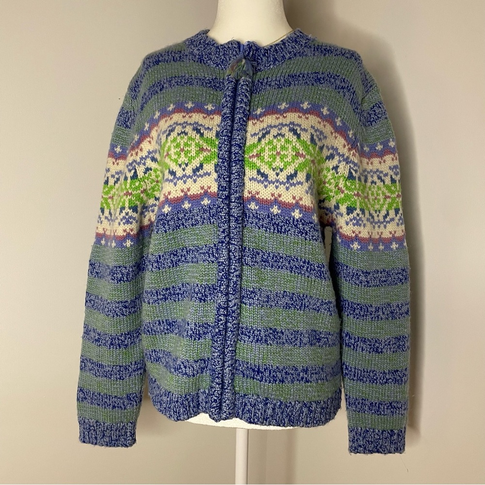 Woolrich Wool Blend Zip Up Cardigan Sweater Blue Green Pink Size M/L Jacket